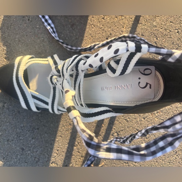 Gianni Bini Black and White Abrianna Gingham Lace-up Stiletto Sandals - Picture 9 of 14